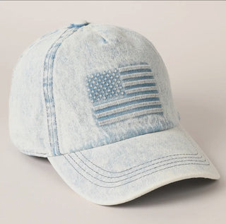 American Flag Patch Denim Baseball Cap