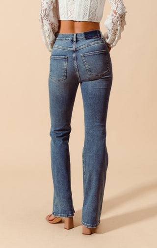 Wynona High Rise Yoke cut Flare Bottom Jeans