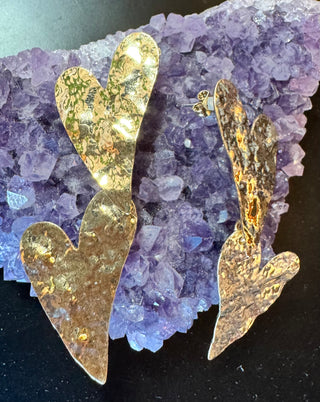 Hammered Double Heart Drop Earrings