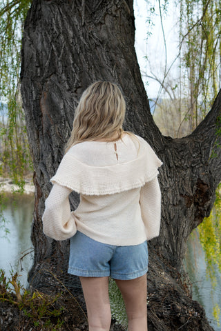 Ruffle Yoke Knit Sweater