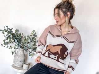 Lodge Bison Half Zip Sweater