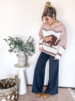 Lodge Bison Half Zip Sweater