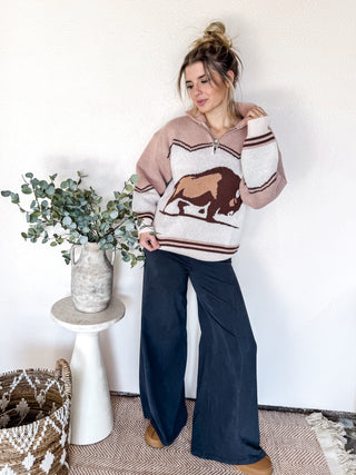 Lodge Bison Half Zip Sweater