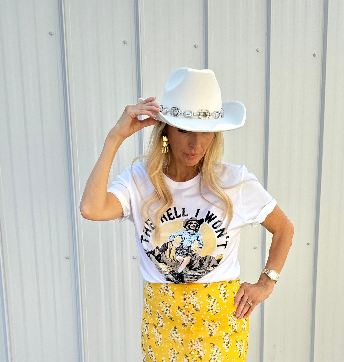 Yee Haw Ivory Cowboy Hat with Metal Band