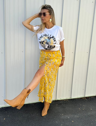 Celia Floral Midi Skirt ~ Yellow