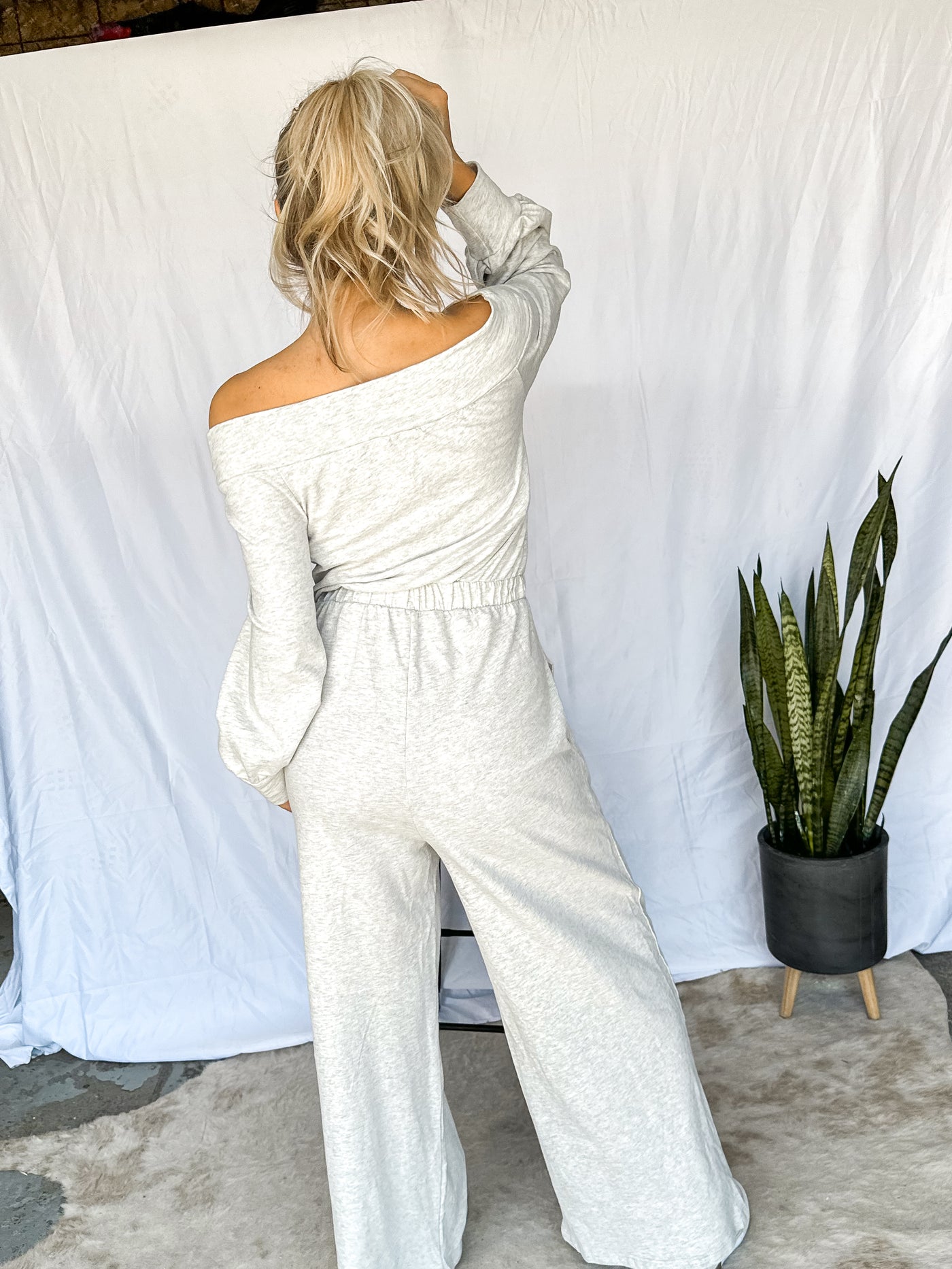 Sabrina Off Shoulder Jumpsuit ~ Heather Grey