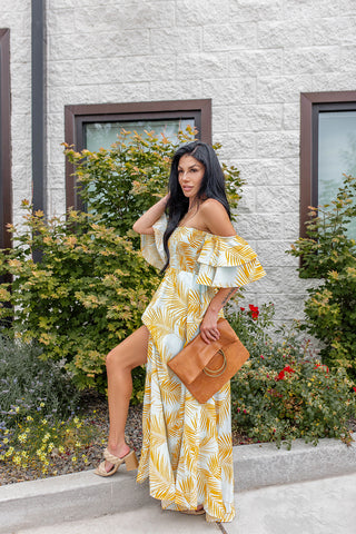 Escape to paradise maxi dress ~ Light blue/ Orange