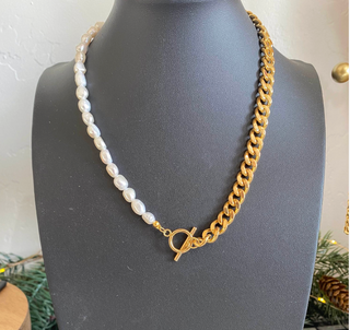 Lauren Modern Pearl and Chain Necklace