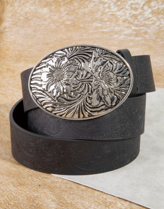 Judy Mae Floral Buckle Vegan Leather Belt