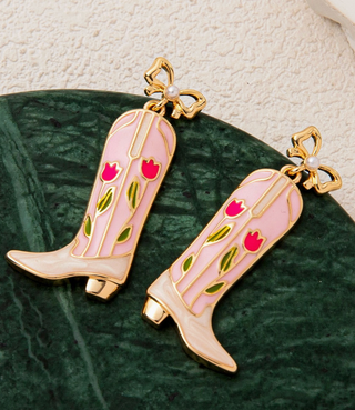 Western Floral Cowboy Boot Earrings