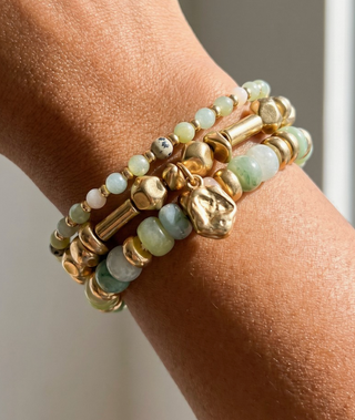 Zelle Semi Precious Stone and Metal Layered Bracelet Stack