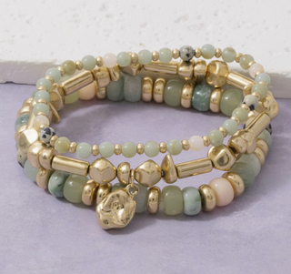 Zelle Semi Precious Stone and Metal Layered Bracelet Stack