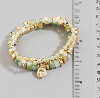 Zelle Semi Precious Stone and Metal Layered Bracelet Stack