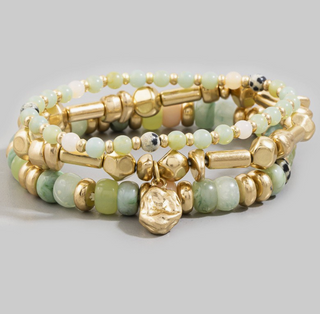 Zelle Semi Precious Stone and Metal Layered Bracelet Stack