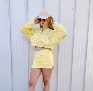 Sunshine Crop Hoodie with Pocket ~ Lemon