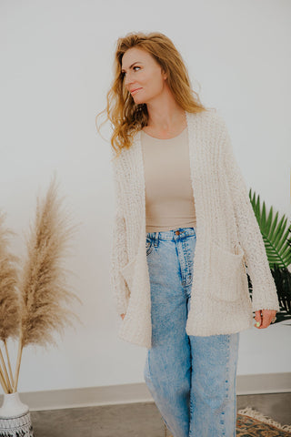 KINSLEY CASUAL KNIT OPEN CARDIGAN ~ CREAM