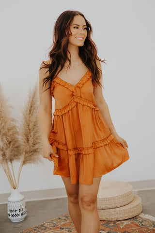 OPHELIA BABY DOLL DRESS W/ RUFFLE DETAIL ~ BRONZE