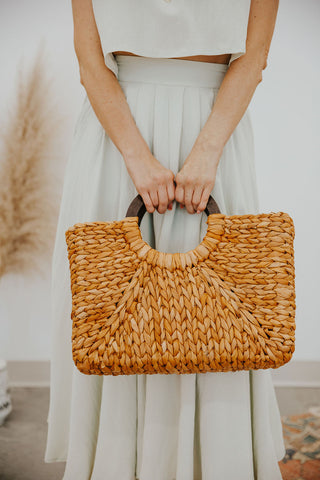 RATTAN STRAW TOTE HANDBAG ~ CLAY