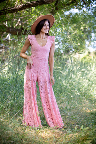 LACE WIDE LEG JUMPSUIT ~ ROSE