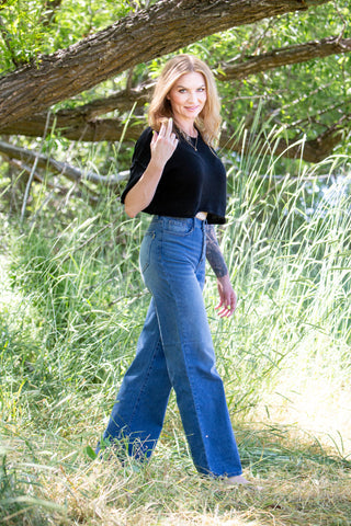 INDIA HIGH RISE WIDE LEG JEAN ~ STONE