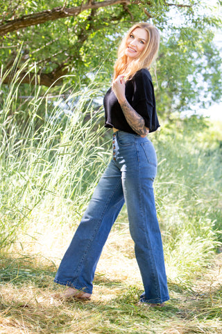 INDIA HIGH RISE WIDE LEG JEAN ~ STONE