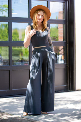 TAKE ME OUT RIBBED WIDE LEG PANTS ~ CHARCOAL