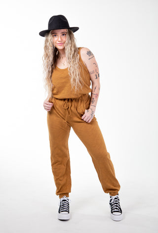 MARLEY SLEEVELESS JUMPSUIT W/ CARDIGAN ~ BUTTER SCOTCH