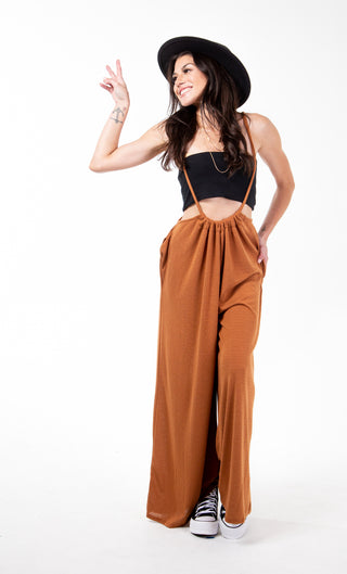 Sparrow Wide Leg Suspender Pants ~ Camel