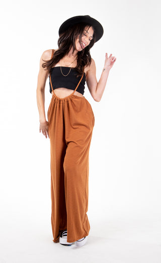 Sparrow Wide Leg Suspender Pants ~ Camel