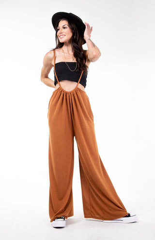 Sparrow Wide Leg Suspender Pants ~ Camel