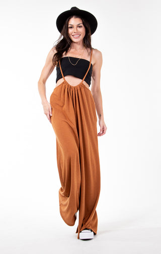 Sparrow Wide Leg Suspender Pants ~ Camel