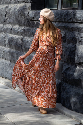 JUNIE LONG SLEEVE TIERED RUFFLE MAXI DRESS