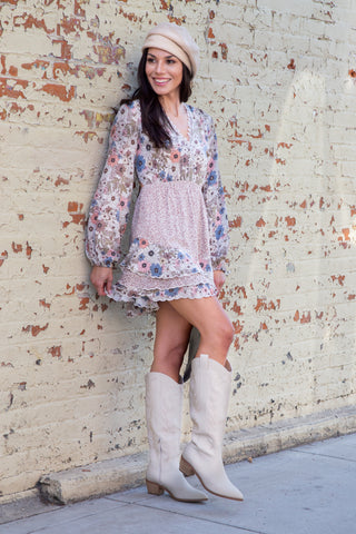 HARMONY FLORAL LONG SLEEVE MINI DRESS