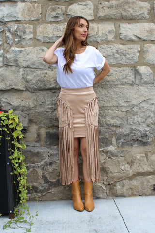 Can't Get Enough Suede Fringe Skirt